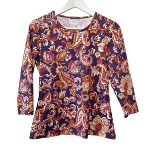 J. McLaughlin Catalina Cloth Paisley Shirt Purple Pink 3/4 Sleeves T-Shirt Small